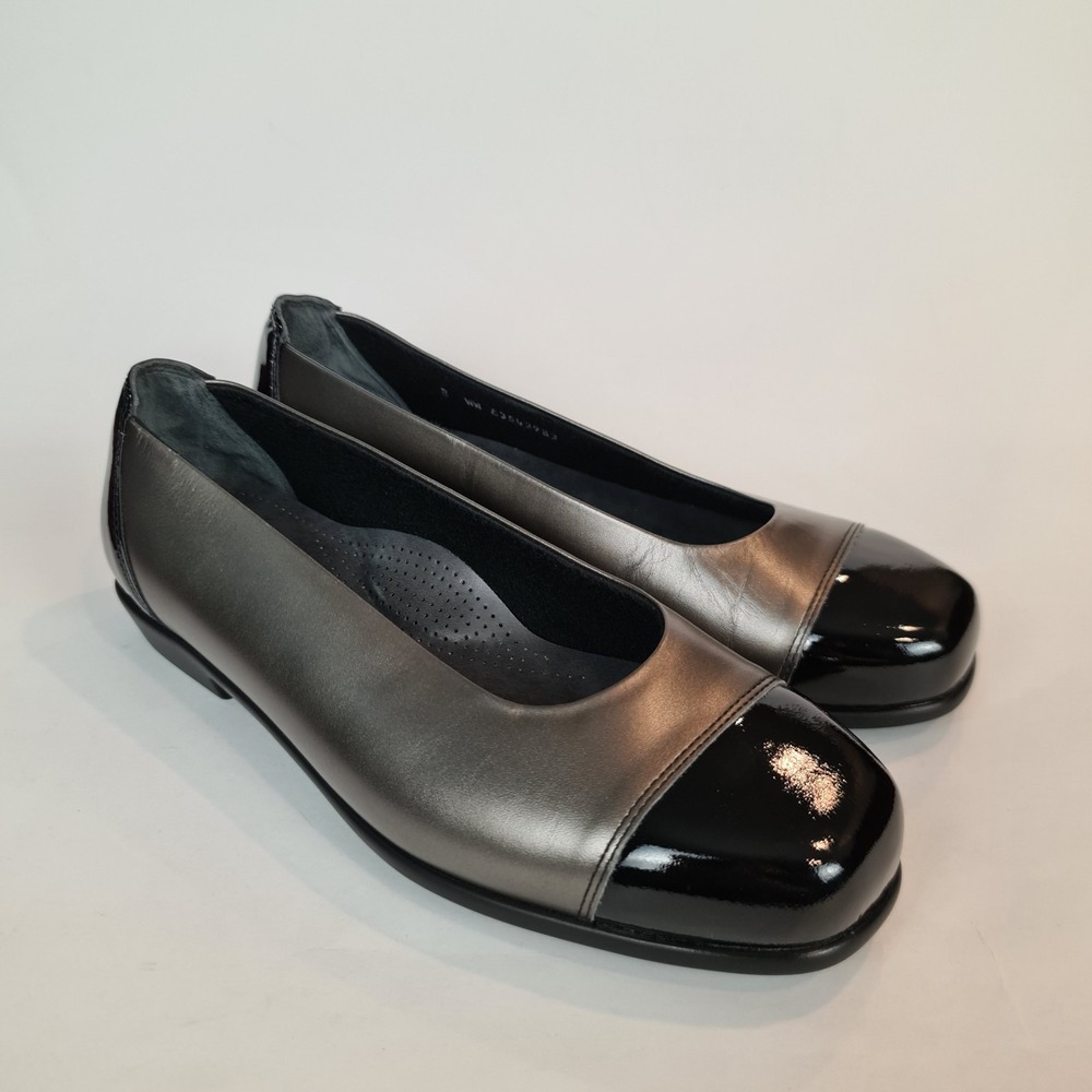 SAS Coco Comfort Ballet Flat Shoes Black Graphite‎ Leather Cap Toe 8WW Workwear